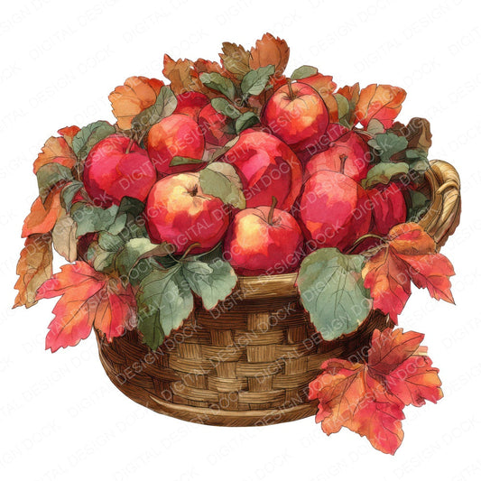 Autumn Apple Basket fussy cut sheet in US Letter format showing all 12 designs on one printable page