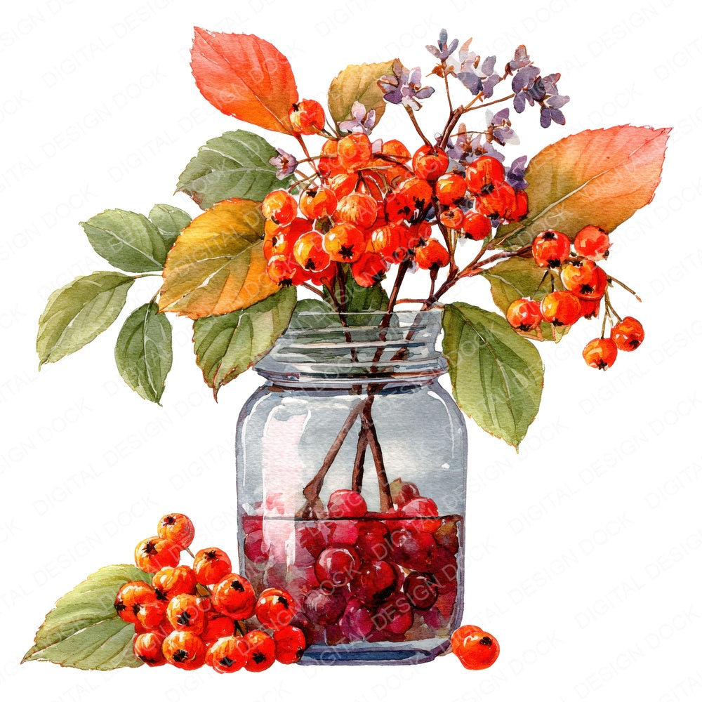 Autumn Berries Jar fussy cut sheet in A4 format showing all 12 designs on one printable page