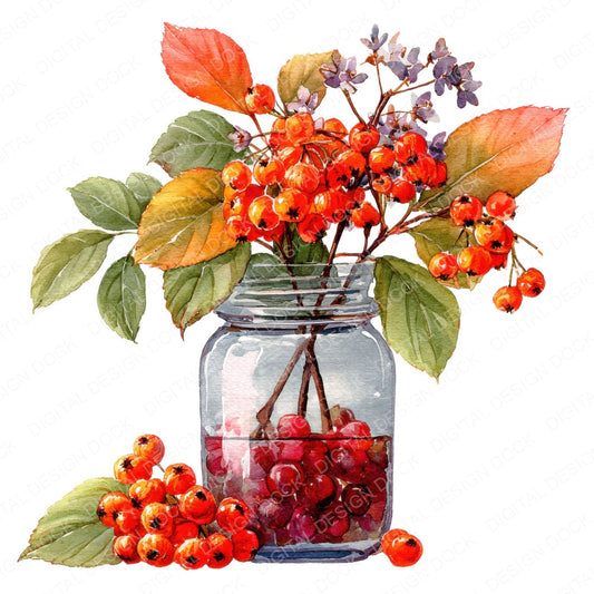 Autumn Berries Jar fussy cut sheet in A4 format showing all 12 designs on one printable page