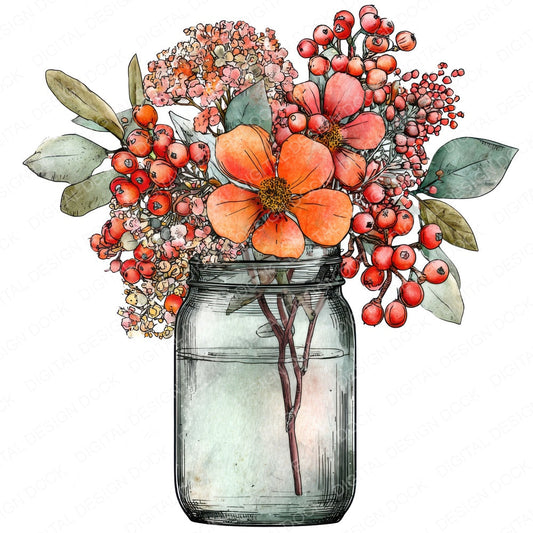 Autumn Berries Jar fussy cut sheet in US Letter format showing all 12 designs on one printable page