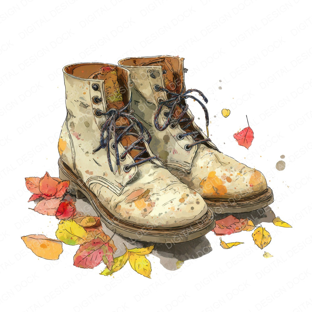 Autumn Boots Leaves fussy cut sheet in A4 format showing all 12 designs on one printable page