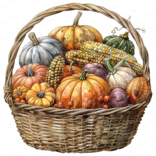 Autumn Harvest Veg Basket fussy cut sheet in A4 format showing all 12 designs on one printable page