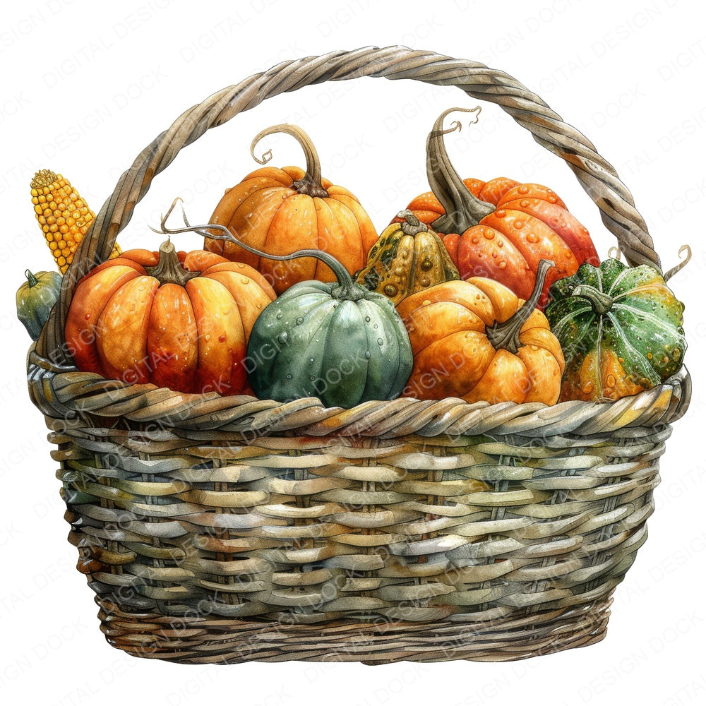 Autumn Harvest Veg Basket fussy cut sheet in US Letter format showing all 12 designs on one printable page