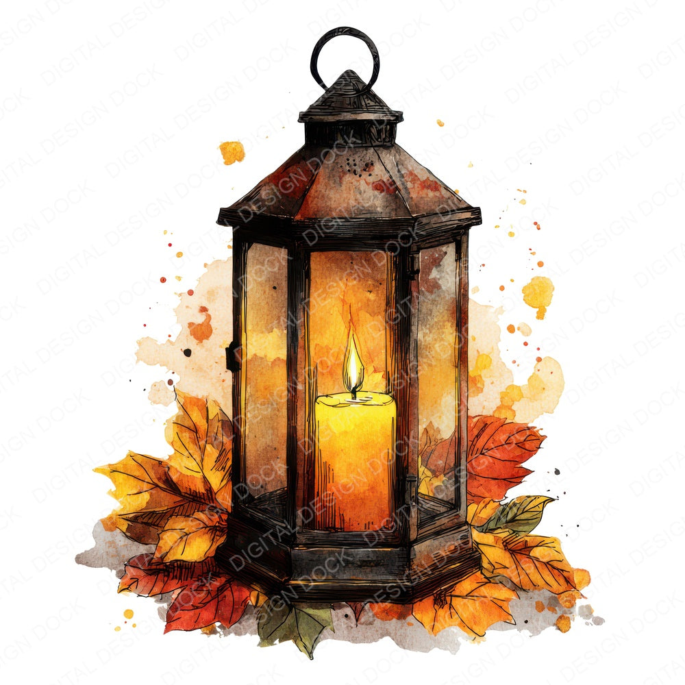 Autumn Lantern Candle fussy cut sheet in US Letter format showing all 12 designs on one printable page
