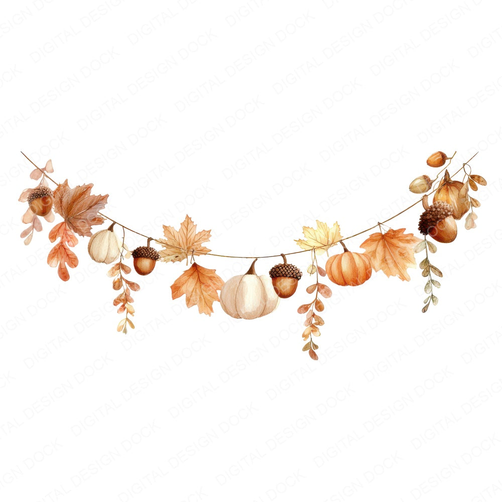 Autumn Watercolour Bunting fussy cut sheet in A4 format showing all 12 designs on one printable page