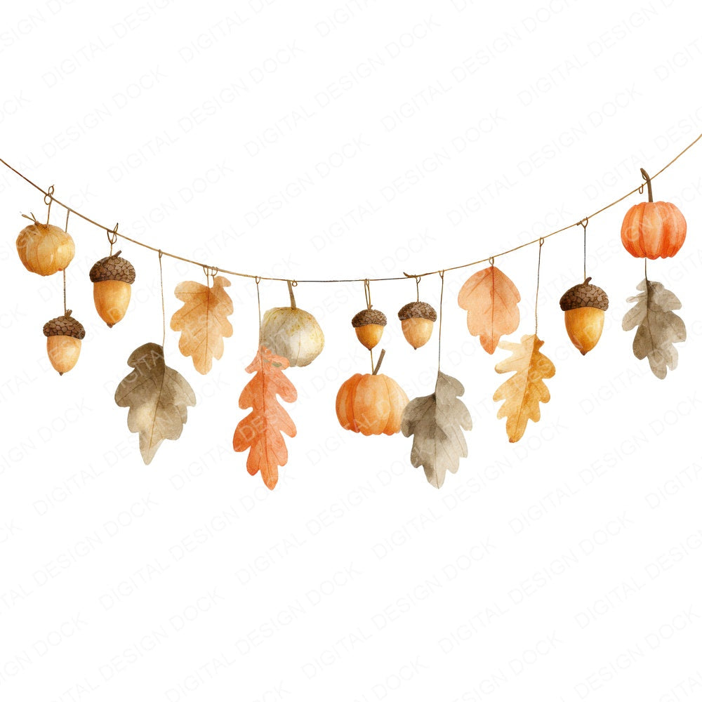 Autumn Watercolour Bunting fussy cut sheet in US Letter format showing all 12 designs on one printable page