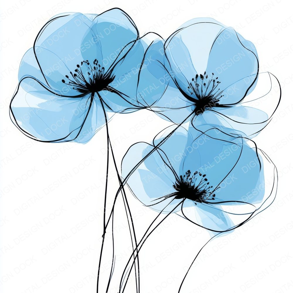 Baby Blue Abstract Flowers Fussy Cut Sheets (DDD009018)