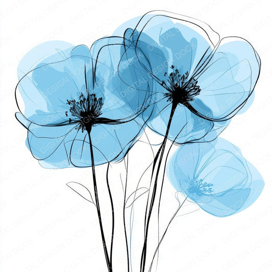 Baby Blue Abstract Flowers fussy cut sheet in US Letter format showing all 12 designs on one printable page