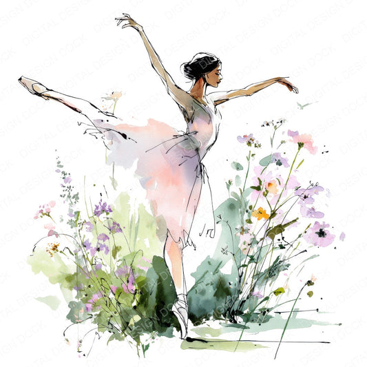Ballerina in Wildflower Field fussy cut sheet in A4 format showing all 12 designs on one printable page