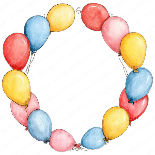 Balloon Frame Birthday fussy cut sheet in A4 format showing all 12 designs on one printable page