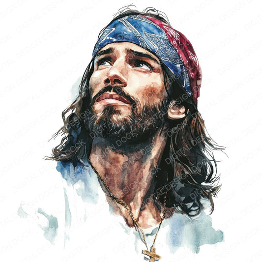 Bandana Jesus fussy cut sheet in A4 format showing all 12 designs on one printable page