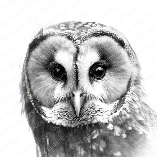 Barn Owl Charcoal Sketch fussy cut sheet in US Letter format showing all 12 designs on one printable page