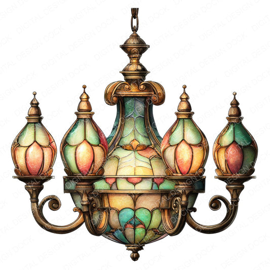 Baroque Hanging Tiffany Lamp fussy cut sheet in US Letter format showing all 12 designs on one printable page