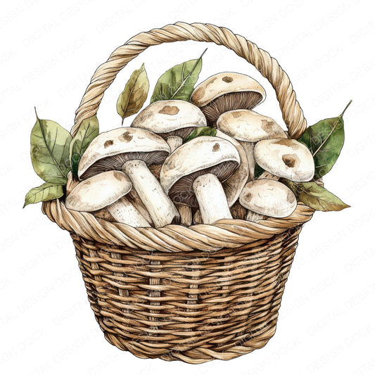 Basket of Mushrooms and Leaves fussy cut sheet in US Letter format showing all 12 designs on one printable page