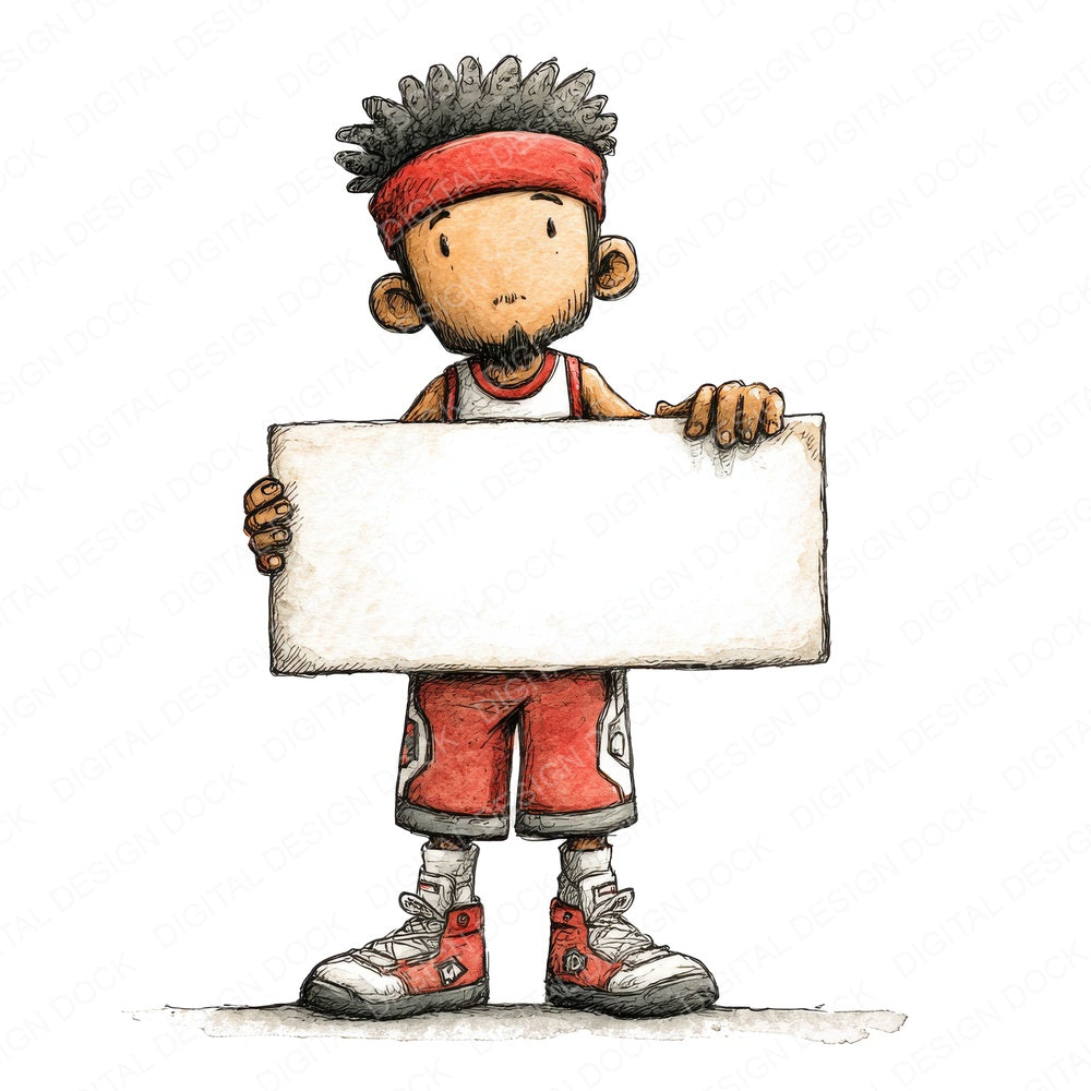 Basketball Player Holding Banner fussy cut sheet in A4 format showing all 12 designs on one printable page
