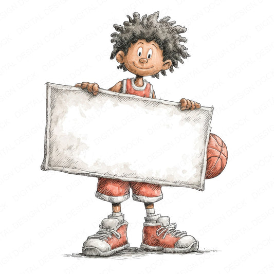 Basketball Player Holding Banner fussy cut sheet in US Letter format showing all 12 designs on one printable page