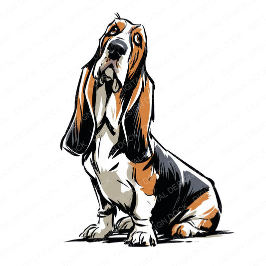 Single Basset Hound Watercolour Dog clipart design shown full size
