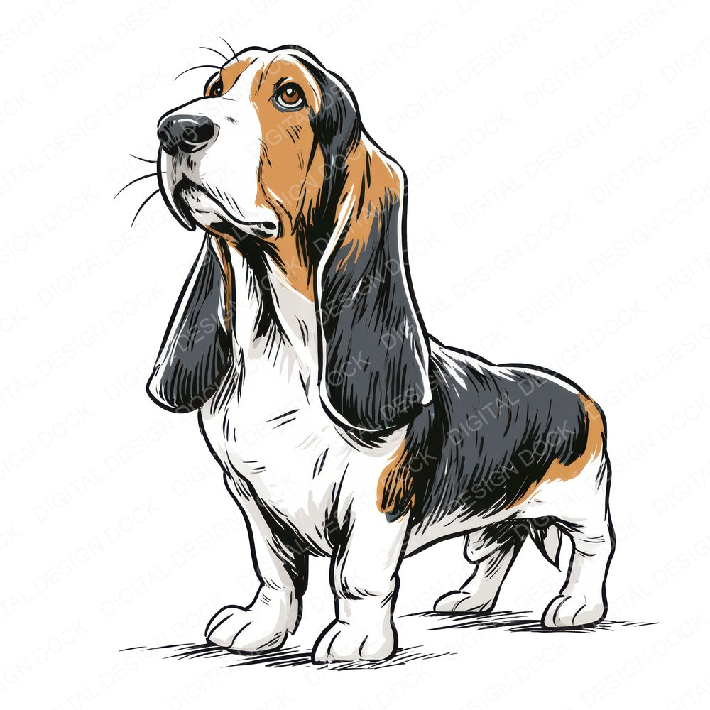 Another Basset Hound Watercolour Dog design shown full size
