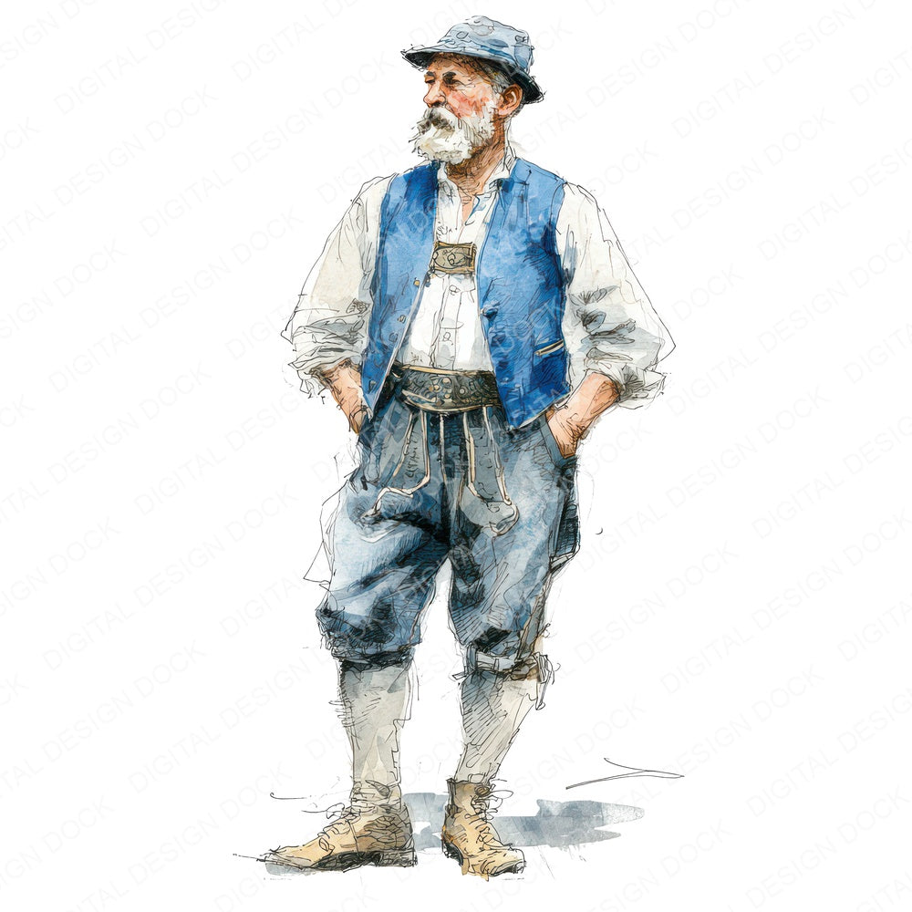 Bavarian Man in Lederhosen Fussy Cut Sheets (DDD012266)