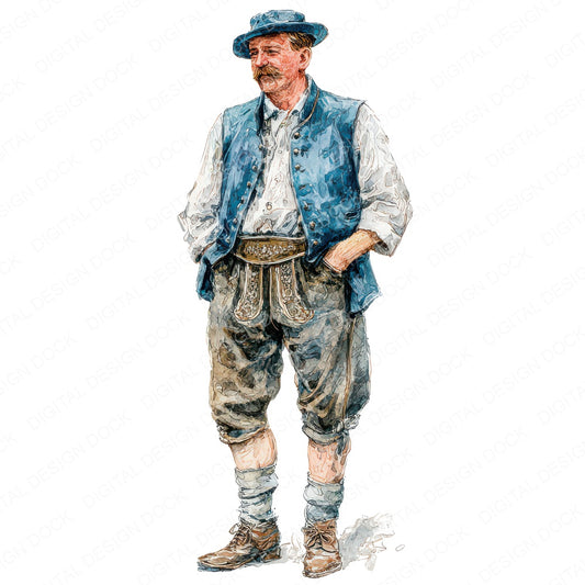 Bavarian Man in Lederhosen Clipart Set (DDD012246)