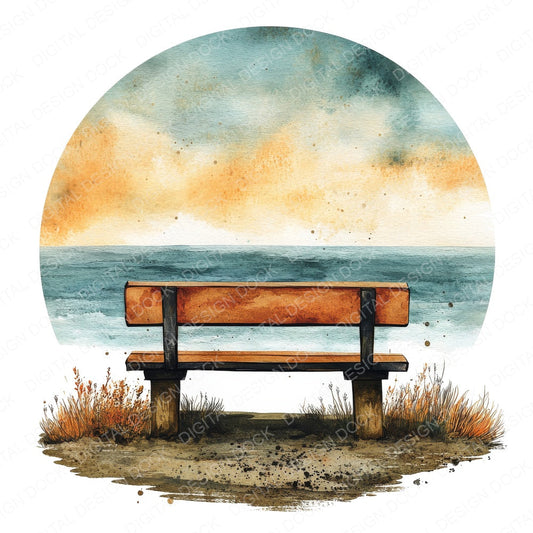 Beach Bench Round Design fussy cut sheet in A4 format showing all 12 designs on one printable page