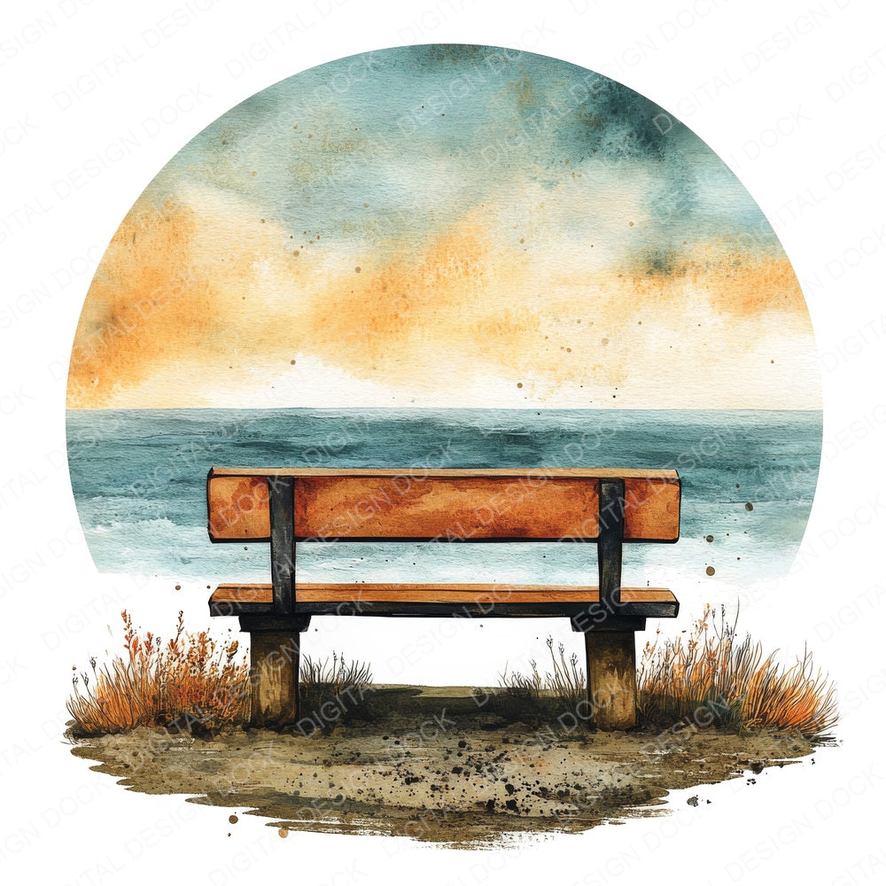 Beach Bench Round Design Fussy Cut Sheets (DDD009038)