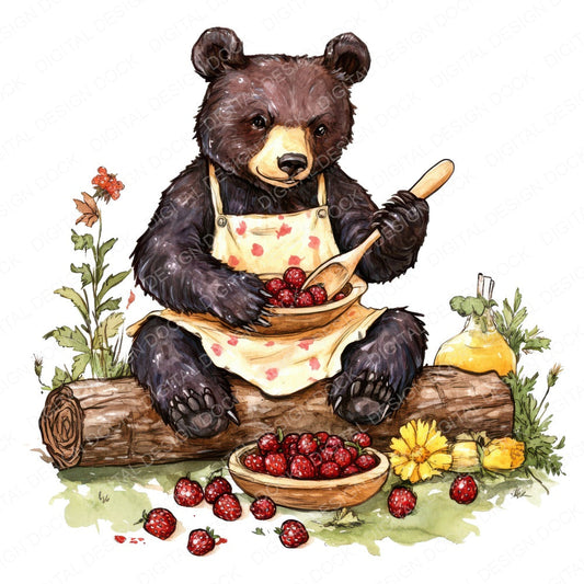 Bear Baking a Pie fussy cut sheet in A4 format showing all 12 designs on one printable page