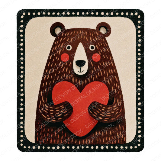 Bear Heart Square Badge Clipart Set (DDD008288)