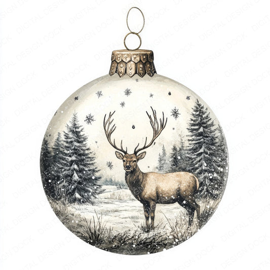 Beautiful Stag Bauble fussy cut sheet in A4 format showing all 12 designs on one printable page
