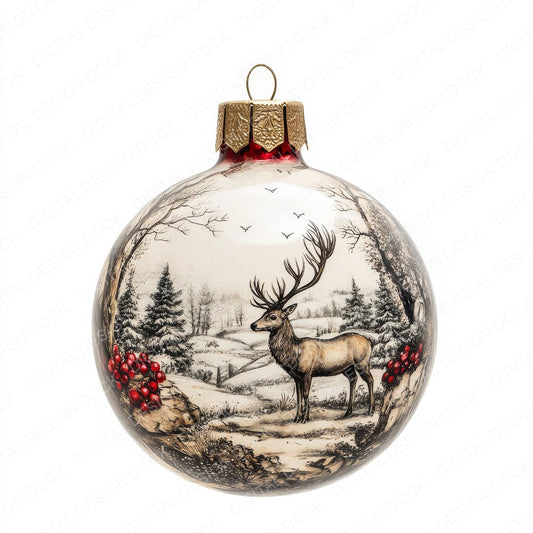 Beautiful Stag Bauble fussy cut sheet in US Letter format showing all 12 designs on one printable page