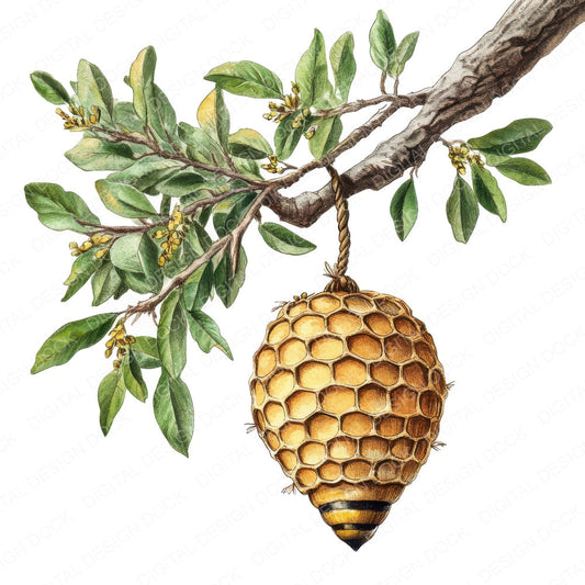 Beehive on a Tree Branch fussy cut sheet in US Letter format showing all 12 designs on one printable page