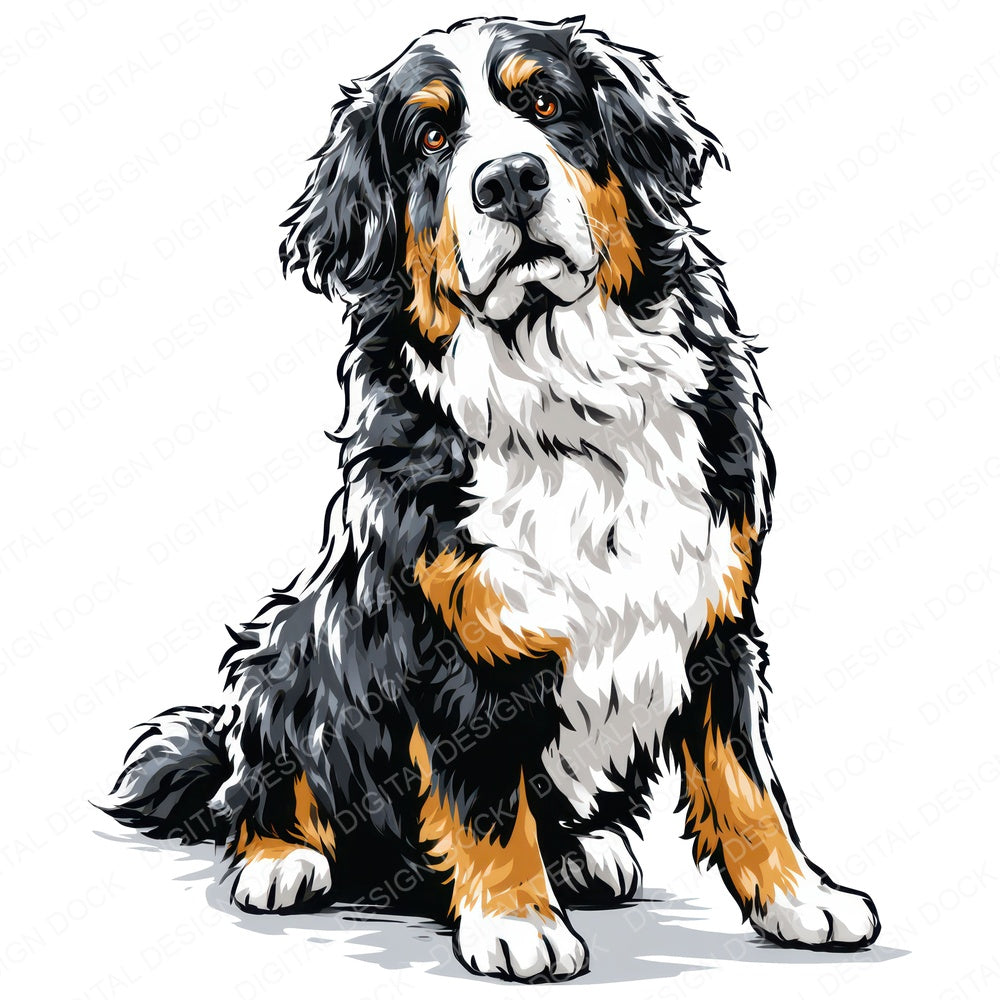 Single Bernese Mountain Dog Watercolour Dog clipart design shown full size