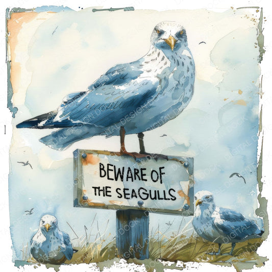 Beware of the Seagulls fussy cut sheet in A4 format showing all 12 designs on one printable page