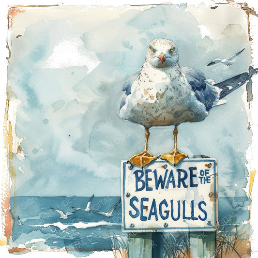 Beware of the Seagulls fussy cut sheet in US Letter format showing all 12 designs on one printable page