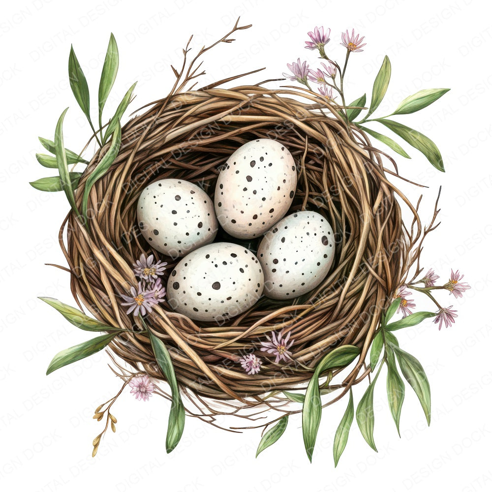 Bird Nest with Wildflowers fussy cut sheet in A4 format showing all 12 designs on one printable page
