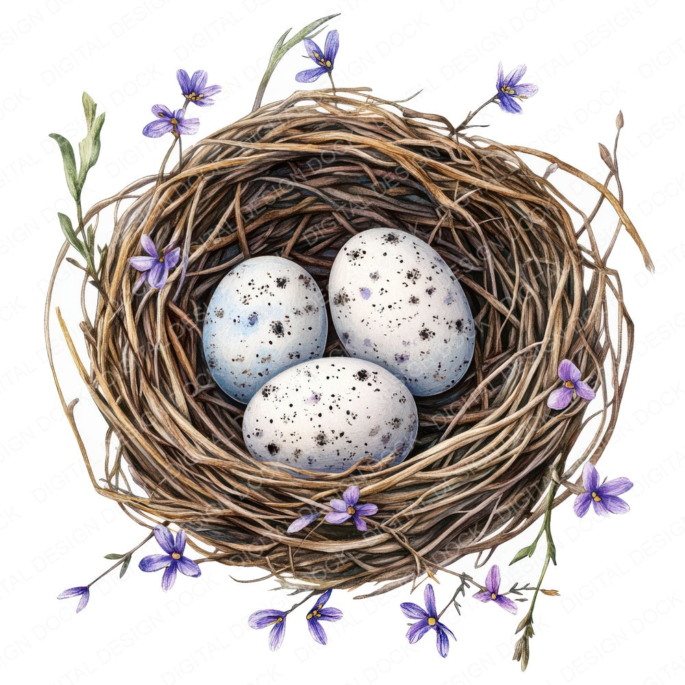 Bird Nest with Wildflowers fussy cut sheet in US Letter format showing all 12 designs on one printable page