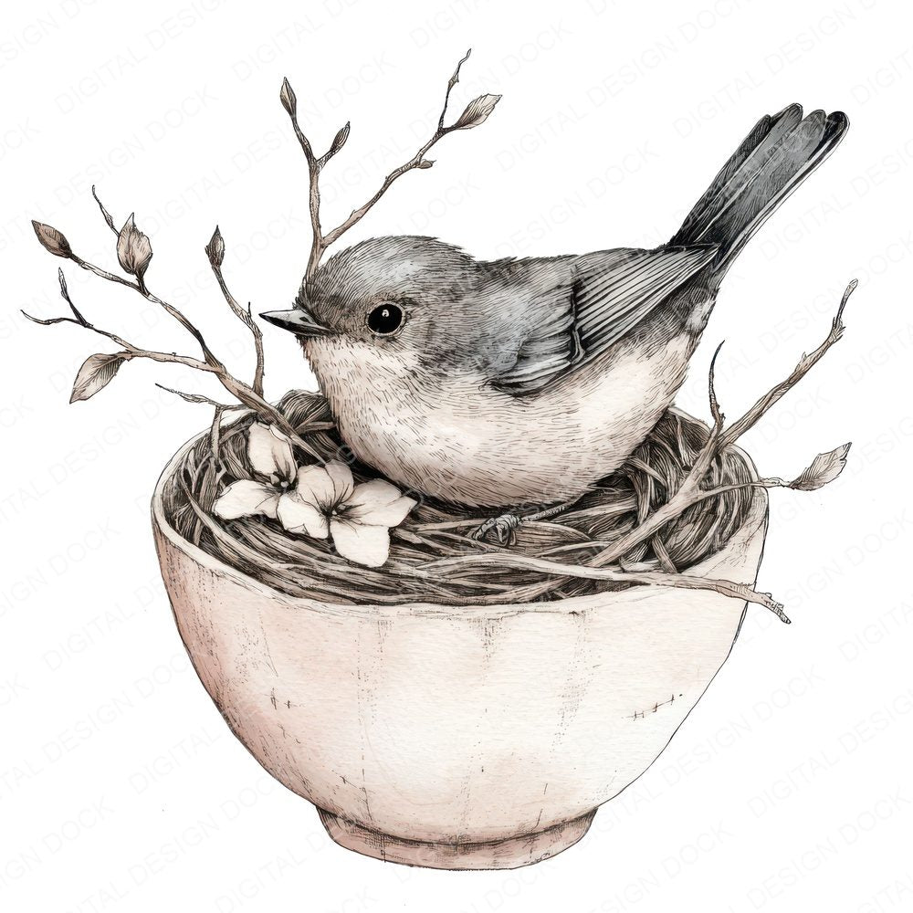 Bird in Fabric Nest Fussy Cut Sheets (DDD009054)