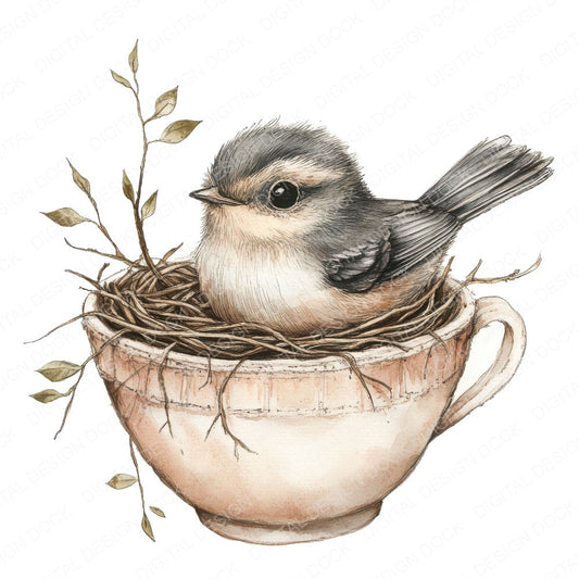 Bird in Fabric Nest fussy cut sheet in US Letter format showing all 12 designs on one printable page