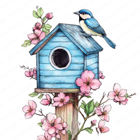 Birdhouse with Floral Vines fussy cut sheet in A4 format showing all 12 designs on one printable page