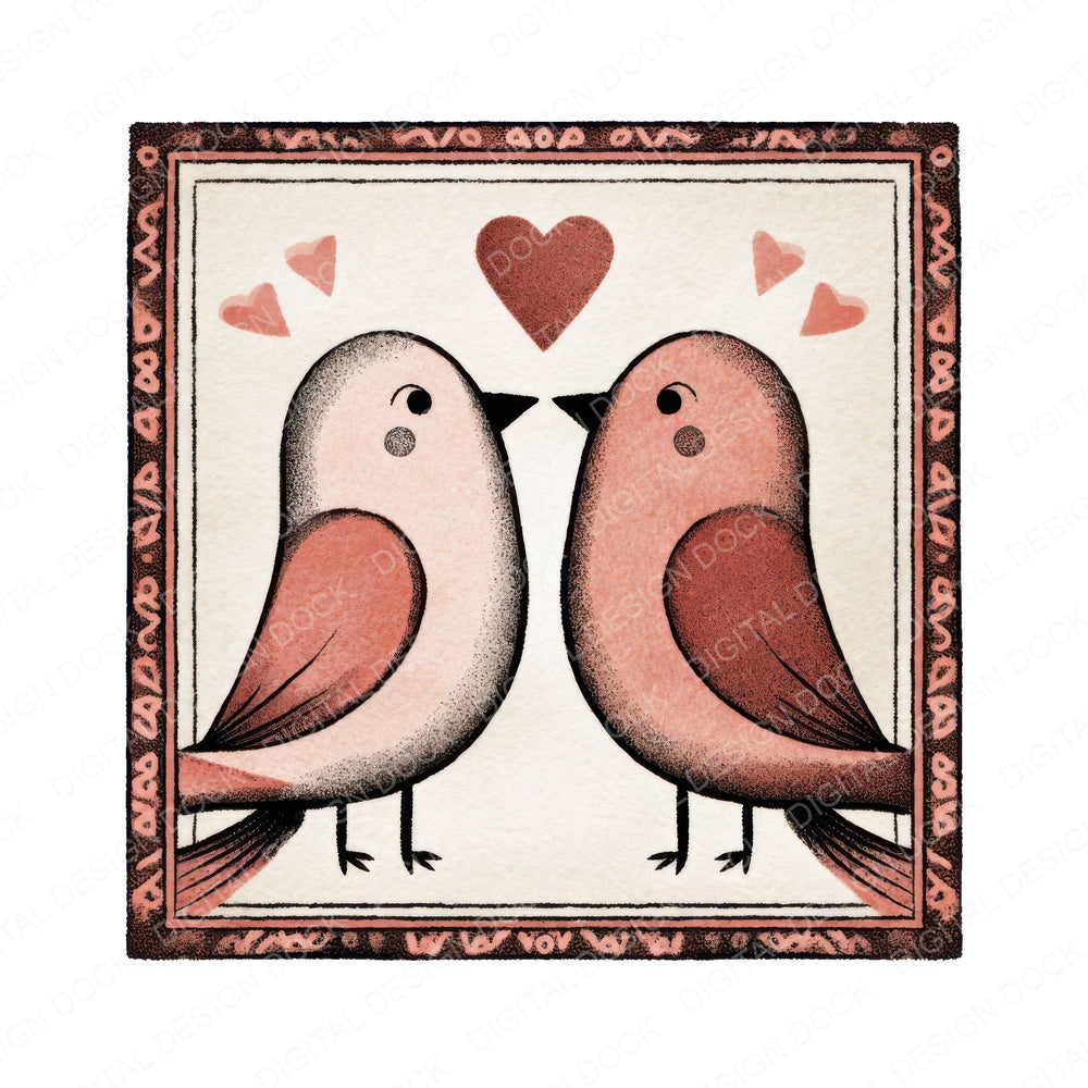 Birds Love Square Badge fussy cut sheet in US Letter format showing all 12 designs on one printable page