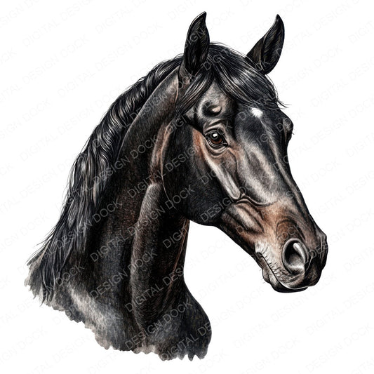 Black Beauty Horse Portrait fussy cut sheet in A4 format showing all 12 designs on one printable page