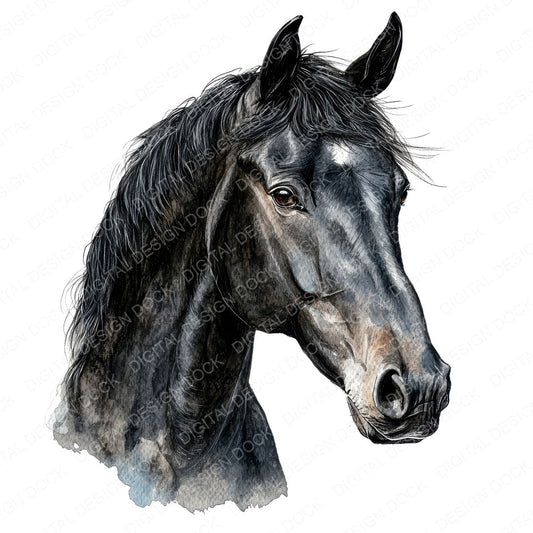 Black Beauty Horse Portrait fussy cut sheet in US Letter format showing all 12 designs on one printable page