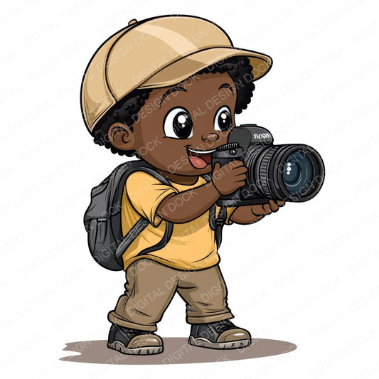 Black Child Photographer fussy cut sheet in A4 format showing all 12 designs on one printable page