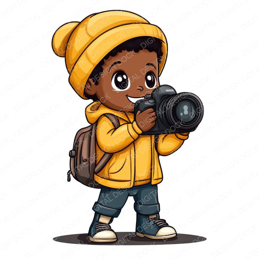 Black Child Photographer fussy cut sheet in US Letter format showing all 12 designs on one printable page