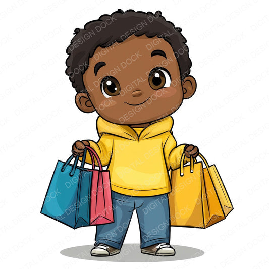 Black Child Shopping fussy cut sheet in A4 format showing all 12 designs on one printable page