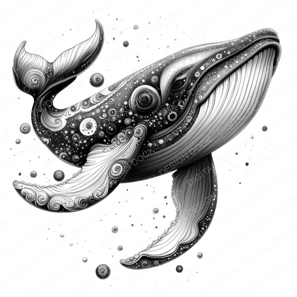 Black Cosmic Whale fussy cut sheet in A4 format showing all 12 designs on one printable page