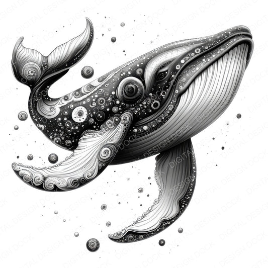 Black Cosmic Whale fussy cut sheet in A4 format showing all 12 designs on one printable page