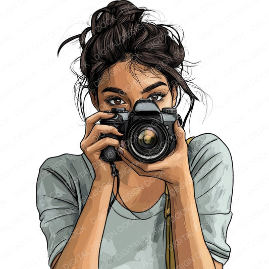 Black Female Photographer fussy cut sheet in A4 format showing all 12 designs on one printable page