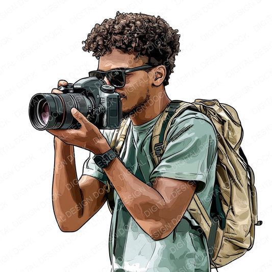 Black Male Photographer fussy cut sheet in A4 format showing all 12 designs on one printable page