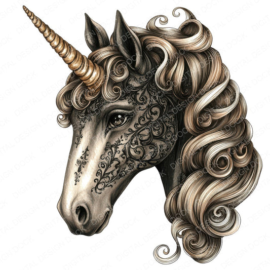 Black Unicorn Portrait fussy cut sheet in A4 format showing all 12 designs on one printable page